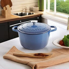 Crock-Pot Artisan 5-Quart Round Enameled Cast Iron Dutch Oven – Blue, Durable Heavy-Duty Cookware for Slow Cooking, Roasting, Baking with Lid