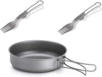 1SET Outdoor Pure Titanium Frying Pan Foldable Fork Set Camping Portable Pot and Tableware(Large)