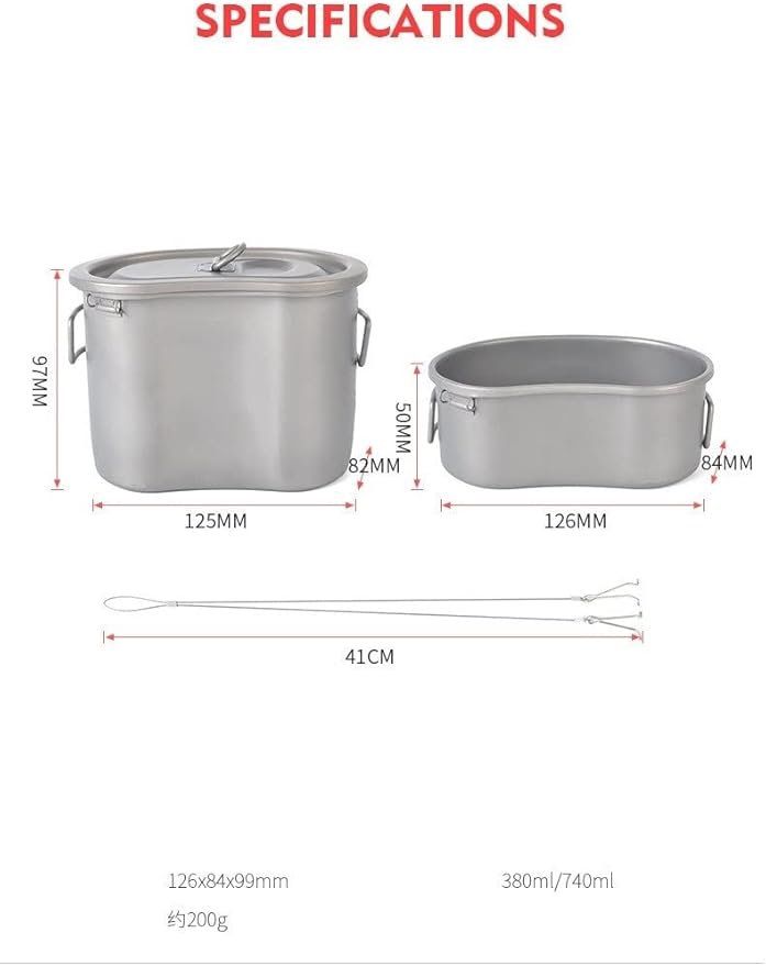 AsCoRP Outdoor Camping Pure Titanium Lunch Box Folding Handle bento Box Mountaineering Ultra-Light Tableware (2pcs/Set)