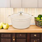 vancasso Cast Iron Dutch Oven, 6 QT Round Pot with Lid and Dual Handles, Non Stick Enamel Coating for Bread Baking, White