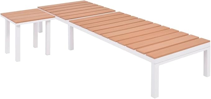 Camping Chairs Beach Chair Patio Furniture Outdoor Chairs Sun Lounger with Table Aluminum WPC and Brown for Sunbathing, Camping, Pool, Beach, Patio