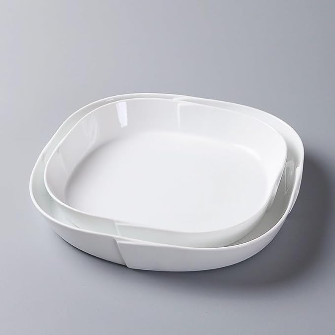 Camping Plates 9-inch White Ceramic Hotel Kitchen Tableware Blue and Rounded Corner Origami Flat Plate Display Cold Dish Club Special Creative Decorative Plate(9 in)