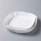 Camping Plates 9-inch White Ceramic Hotel Kitchen Tableware Blue and Rounded Corner Origami Flat Plate Display Cold Dish Club Special Creative Decorative Plate(13 in)