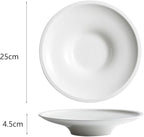 Camping Plates 8-inch Creative Japanese Round White Ceramic Dish Hotel Pasta Tableware Soup Bowl Restaurant Kitchen Decorative Plate(10 in)