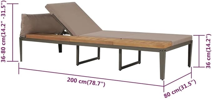 Outdoor Chairs Camping Chairs Patio Furniture Beach Chair Sun Lounger with Cushions Solid Acacia Wood Brown for Patio, Poolside