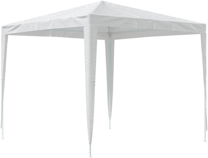 White Polyethylene Party Tent with Iron Frame 8.2 x 8.2 ft Outdoor Canopy for Gatherings and Celebrations, Waterproof and UV Resistant, Easy Setup, Durable Shelter