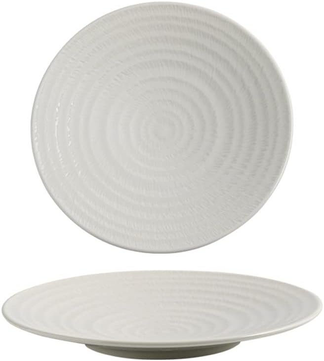 Camping Plates Serving Tray Tray Multifunctional Ceramic Thread Western Food Plate Embossed Steak Plate Flat Plate Household Dishes Hotel Tableware Decorative Plate(Large)