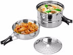 JSEIAJB Stainless Steel Outdoor Pan Set Camping Cookware Portable Frying Pan Steaming Rack Pots Hiking Picnic Cooking Tableware