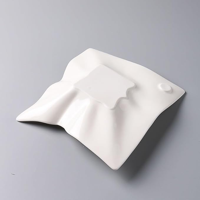 Camping Plates Ceramic Tableware Features Hotel Special-Shaped Irregular Origami Edge Square Cold Dish Creative Fusion Shallow Plate Decorative Plate(10.5 in)