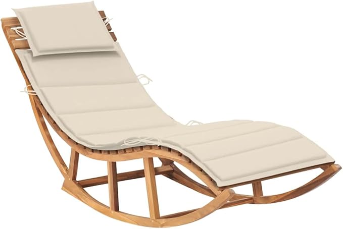 Rocking Sun Lounger with Cushion Solid Teak Woodoutdoor Lounge Chairs Recliner Chair Patio Chairs Camping chairsSuitable for Gardens, courtyards