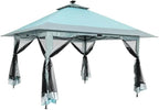 GarveeHome 13x13 Pop-Up Canopy Tent with Mosquito Netting, Heavy Duty Gazebo with Waterproof UV Double Roof, 169 Sq.Ft Shade, Instant Outdoor Shelter for Patio, Backyard, Garden, Light Blue