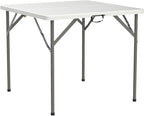 VINGLI 34" Fold in Half Square Table, Bi-Folding Commercial Table, Portable Plastic Dining Card Table for Kitchen or Outdoor Party Wedding Event, White
