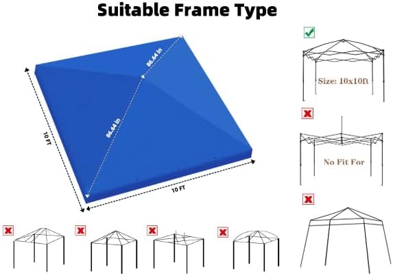 10×10FT Canopy Tent Replacement Top, Instant Pop Up Canopy Straight Leg Replacement Cover for Outdoor Garden Picnic, Camping(Blue, 10x10FT)