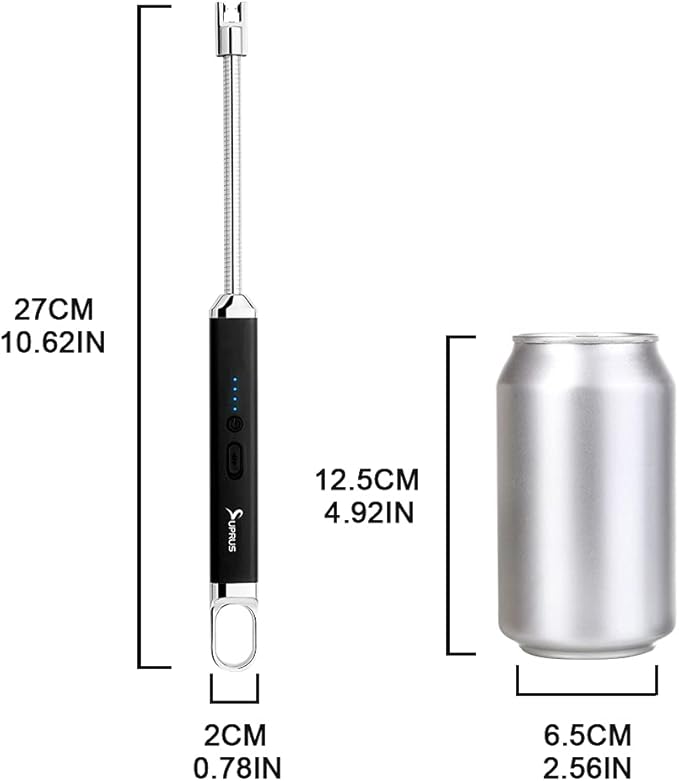 SUPRUS Lighter Rechargeable USB Lighter Arc Electric Lighetrs with Safety Switch 360° Flexible Neck Flameless Grill Long Lighters for Candle Camping Cooking (Black)
