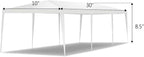 Tangkula 10x30 Ft Canopy Tent, Heavy Duty Party Tent with 5 Removable Sidewalls, Wind Ropes, Ground Stakes, Outdoor White Wedding Tents for Parties, Events, Backyard