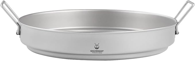 SILVERANT Camping Plate Titanium Pan Dish Plate with Handle & Mesh Bag, Large Reuseable Ultralight Dinner Plate for Camping Outdoors Backpacking (1500ML)