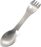 PSKOOK 5-in-1 Utility Tactical Spork, Stainless Steel Spoon & Bottle Opener, Fork & Knife, Can Opener Combo Camping Utensil for Hiking, Camping or Backpacking (Matte Silver)