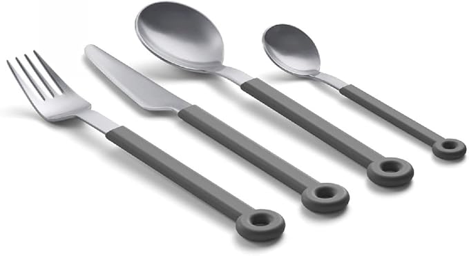 mono Ring Flatware Sets in Black, White, Blue and Grey (Grey, 4pc Set)