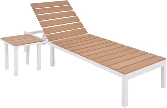 Camping Chairs Beach Chair Patio Furniture Outdoor Chairs Sun Lounger with Table Aluminum WPC and Brown for Sunbathing, Camping, Pool, Beach, Patio