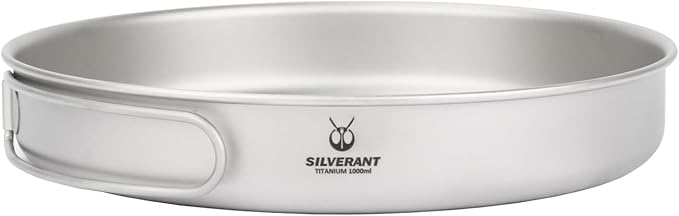 SILVERANT Camping Plate Titanium Pan Dish Plate with Handle & Mesh Bag, Large Reuseable Ultralight Dinner Plate for Camping Outdoors Backpacking (1000ML)