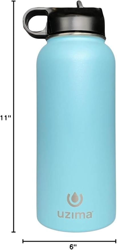Uzima - Z-Source Filtered Water Bottle for Hiking, Backpacking, Camping, and Travel. Large 32oz Capacity with Double-Walled Stainless Steel Exterior.