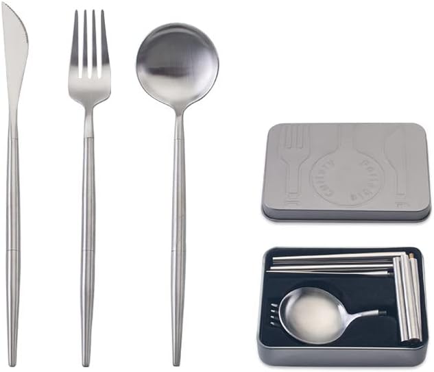 IKXO Folding Camping Cutlery Set Portable Tableware Set Spoon and Fork with Case for Picnic Hiking Thermos Camping Travel Other Outdoor Activities ， Mirror Polished Pocket-sized