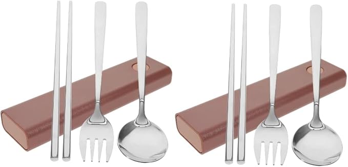 2 Sets Fork Spoon Chopsticks Travel Cutlery Serving Utensils Stainless Steel Travel Set Utensil Set Lunch Utensil Set Chopsticks and Spoon Set Student Portable Chopstick Rest