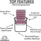 MOUNTAIN SUMMIT GEAR Retro Webbed Camping Chair - Lightweight, Foldable, Durable Steel Frame, 300lb Capacity, Vintage Stripes by Caddis Sports (4, Red/Blue)