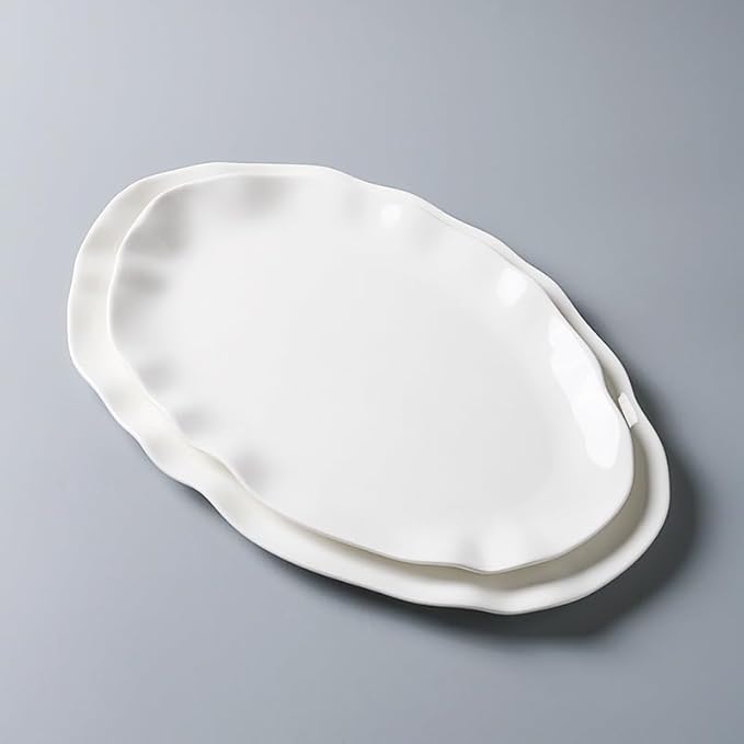 Camping Plates 14-inch Hotel Kitchen Tableware Ceramic Dan-Shaped Flat Plate Display Specialty Restaurant Club Cold Dish Decorative Plate(14 in)
