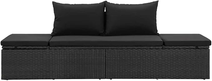 Camp Chair Lawn Chair Outside chairsSun Bed with Cushions Poly Rattan BlackSuitable for Gardens, courtyards, and patios
