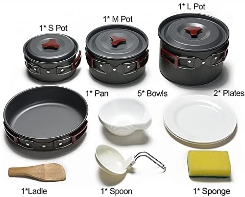 4-5 Persons Outdoor Cookware Sets Camping Tableware Aluminum Pan Pans Plates Bowls Cooking Set for Travel Picnic Hiking