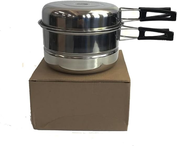 JSEIAJB Stainless Steel Outdoor Pan Set Camping Cookware Portable Frying Pan Steaming Rack Pots Hiking Picnic Cooking Tableware
