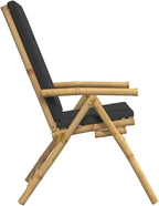 4 Piece Folding Patio Reclining Chairs with Dark Gray Cushions Bamboo Lounge Chair Camping Chair Lawn Chairs Living Room Chairs for Bedroom Patio Outdoor Dining