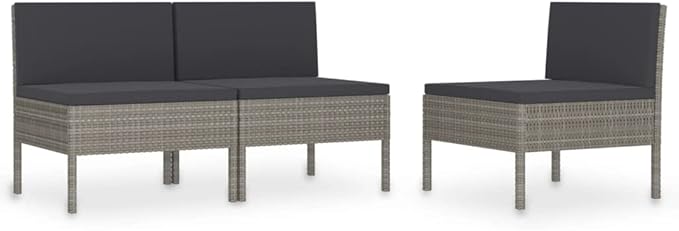 Patio Chairs 3 pcs with Cushions Poly Rattan ,Garden Chairs,Furniture Set,Outdoor Chairs,Lawn Chairs,Balcony Chairs,Study Chair,Camping Chair,for Dining Room,Living Room,Study Room,Garden,Gray