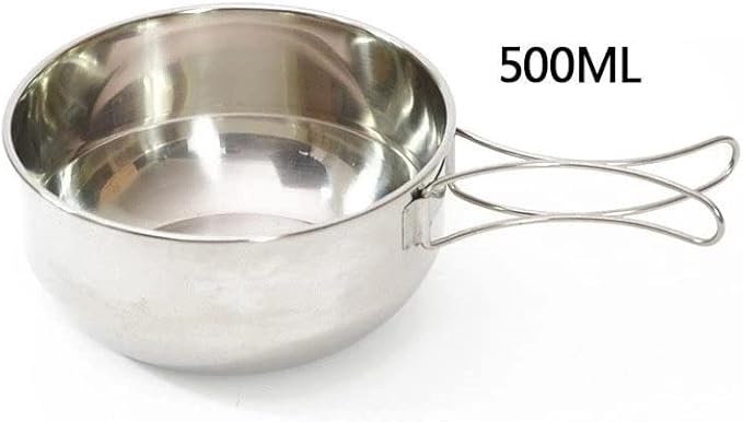 JSEIAJB Outdoor Camping 304 Stainless Steel Folding Bowl Portable Cookware Picnic Tableware 500Ml/700Ml Bowl with Folding Handle