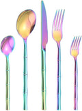 Stainless Steel Flatware Set, 5-60PCS, Durable Cutlery with Knife, Fork & Spoon, Elegant Black & Rainbow Finish, Perfect for Home or Restaurant Dining