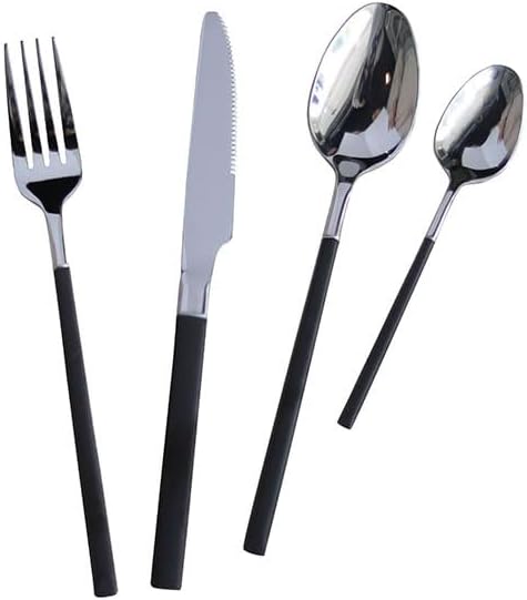Stainless Steel Silverware Set, 32-Piece Retro Flatware Cutlery for Home & Hotel, Includes Steak Knives, Forks & Spoons, Elegant Tableware, Black Finish - 8 Sets Available