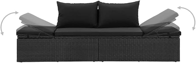 Camp Chair Lawn Chair Outside chairsSun Bed with Cushions Poly Rattan BlackSuitable for Gardens, courtyards, and patios