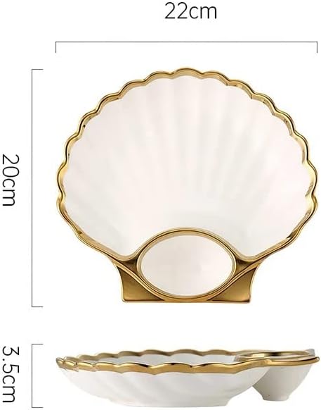 Tableware Set,Green Gold Rim Ceramic Dinner Plate Shell Breakfast Snack Dumpling Dishes Food Salad Noodle Bowl Soup Chopsticks Tableware Set