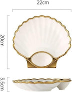 Tableware Set,Green Gold Rim Ceramic Dinner Plate Shell Breakfast Snack Dumpling Dishes Food Salad Noodle Bowl Soup Chopsticks Tableware Set