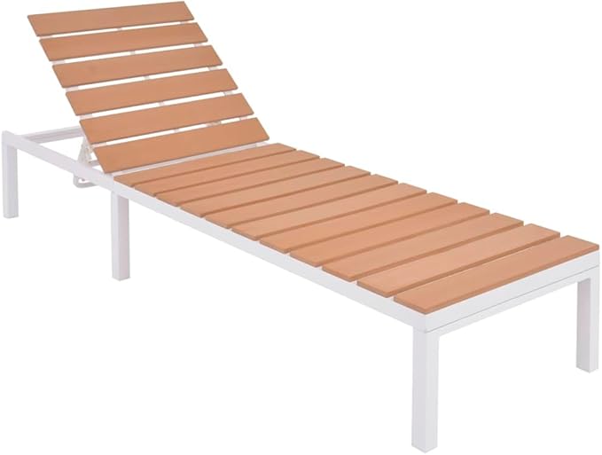 Camping Chairs Beach Chair Patio Furniture Outdoor Chairs Sun Lounger with Table Aluminum WPC and Brown for Sunbathing, Camping, Pool, Beach, Patio