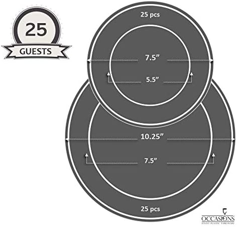 " OCCASIONS " 50 Plates Pack (25 Guests)-Wedding Party Disposable Plastic Plate Set -25 x 10.25'' Dinner + 25 x 7.5'' Salad & Dessert plates (Scalloped in White/Blush & Gold)