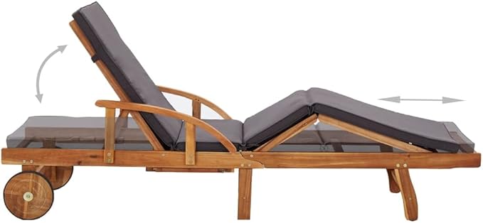 Sun Lounger with Cushion Solid Acacia Woodtanning Chair Outdoor Lounge Chairs Patio Chairs Camping chairsSuitable for Gardens, courtyards