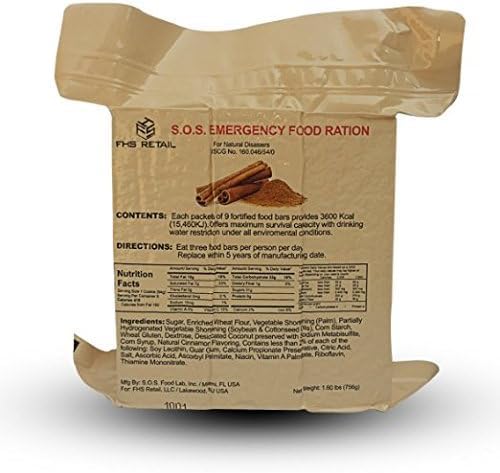 S.O.S. Rations Emergency 3600 Calorie Food Bar (Cinnamon + Coconut), (Pack of 4)