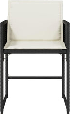 Foldable Patio Chair Set of 4 Black & Cream Rattan Outdoor Dining Chairs 17.1'' Leg Height 15'' Seat Depth Fold-up Camping Chairs for Balcony Garden Terrace
