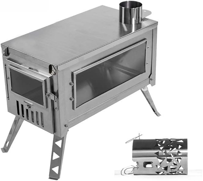 Wood Burning Stove, Portable Tent Stove for Heating,Mini Outdoor Stove,Folding Stove for Cooking, Courtyard, Camping,BBQ,Camp,Touring,Winter,Ice Fishing, Hunting,Include Chimney Pipes(Stainless-304)