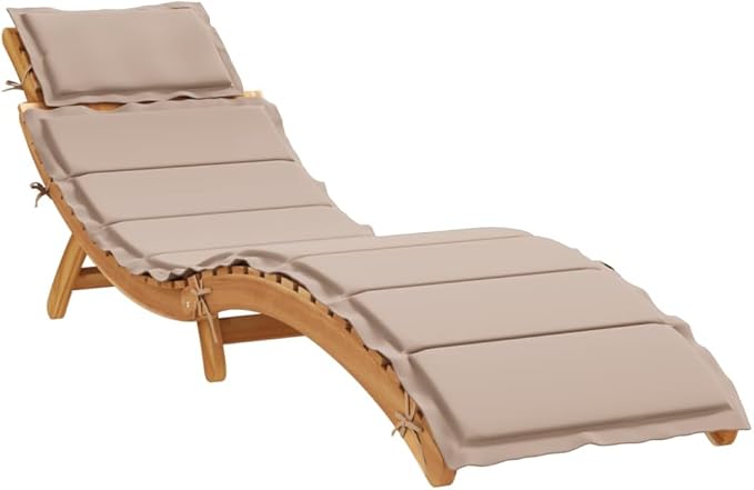 Sun Lounger with Cushion Taupe Solid Wood Acaciapatio Chairs Tanning Chair Camping Chairs Outdoor Lounge chairsSuitable for Gardens, courtyards
