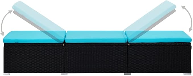 Camp Chairs Lawn Chairs recliningSun Lounger with Cushion and Tea Table Poly Rattan BlueSuitable for Gardens, courtyards, and patios