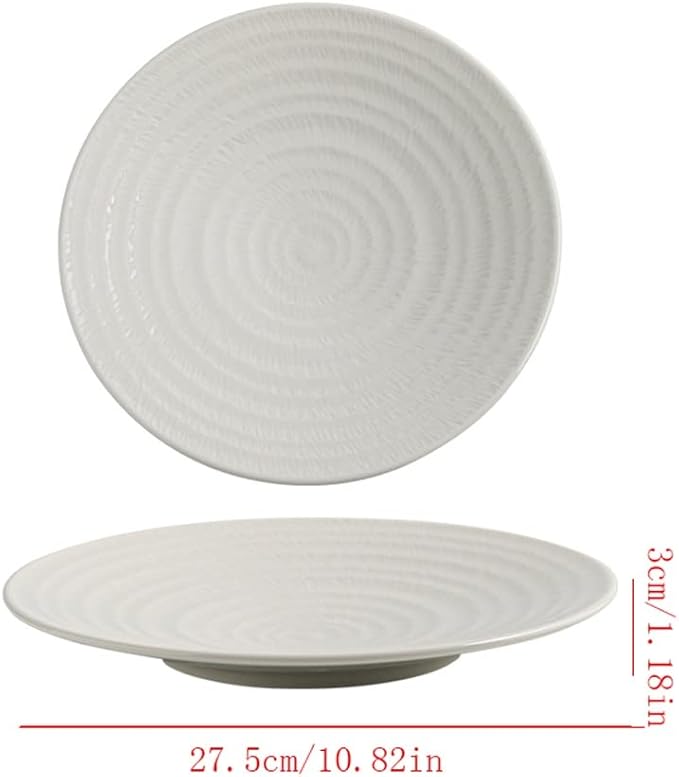 Camping Plates Serving Tray Tray Multifunctional Ceramic Thread Western Food Plate Embossed Steak Plate Flat Plate Household Dishes Hotel Tableware Decorative Plate(Small)