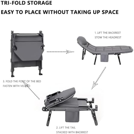 Portable Folding Camping Cot, Adjustable 6-Position Adults Reclining Folding Chaise, Outdoor Patio Folding Lounge Chair Sleeping Cots Bed, Perfect for Camping, Pool, Beach, Patio Durable